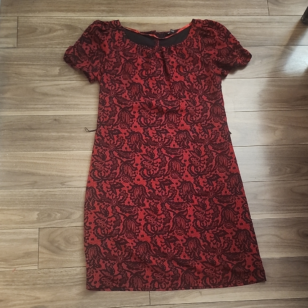 🔥JACOB Red and Black Patterned Short Sleeve Dress
